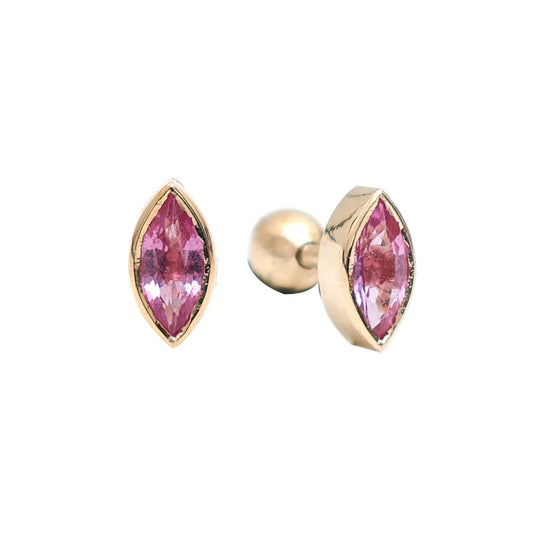 Marquise Cut Pink Sapphire 14K (18k Custom) Yellow Gold Solitaire Stud Earrings