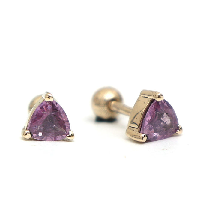 Trillion Pink Sapphire 14K (18K Custom)  Yellow Gold Stud Earrings