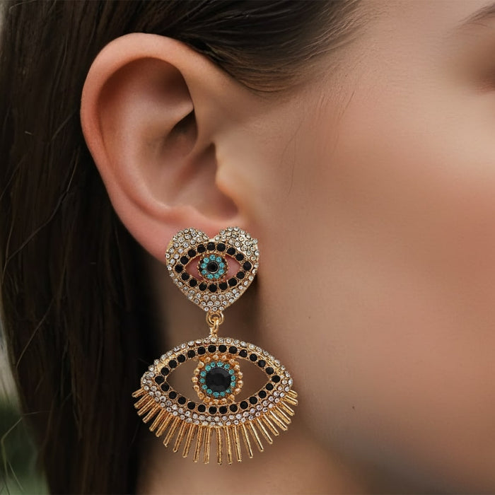 Chandelier Diamond Eye Drop Earrings in 18K Yellow Gold