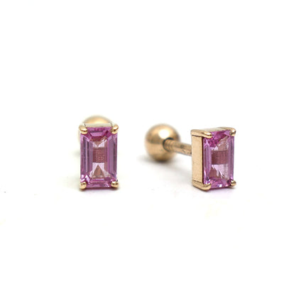 14K Pink Sapphire Stud Earrings in Yellow Gold