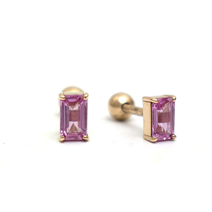 14K Pink Sapphire Stud Earrings in Yellow Gold