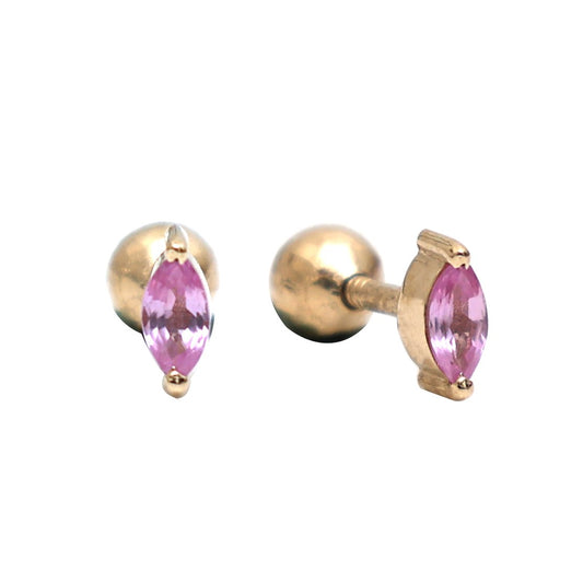 Marquise Pink Sapphire 14K (18K Custom) Yellow Gold Solitaire Stud Earrings