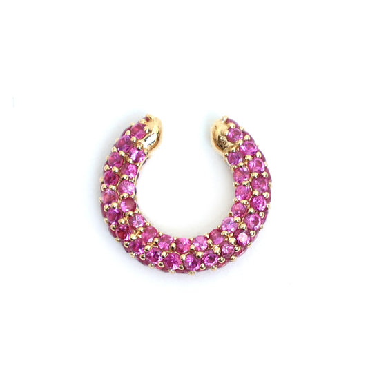 Pink Sapphire 18K  Pavé Ear Cuff Earring  Yellow Gold