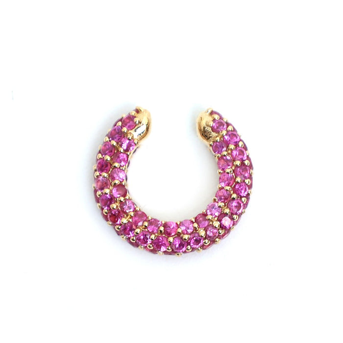 Pink Sapphire 18K  Pavé Ear Cuff Earring  Yellow Gold