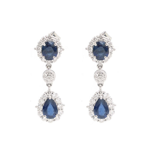 Blue Sapphire 18K Natural Diamond White Gold Earrings