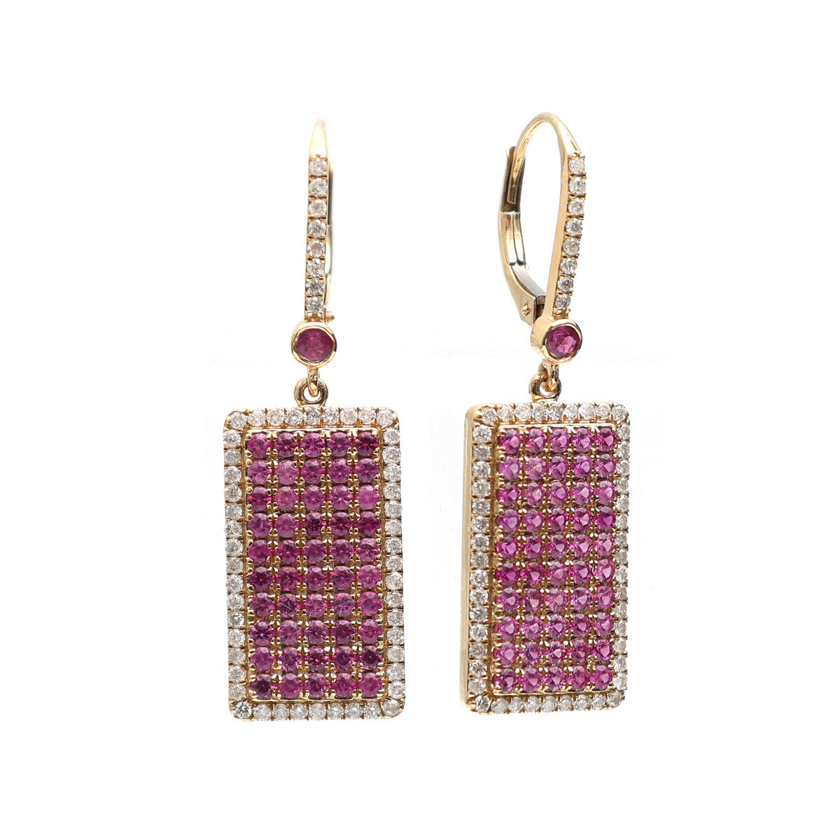 Pink Sapphire Radiance 18K Natural Diamond Yellow Gold Drop Earrings