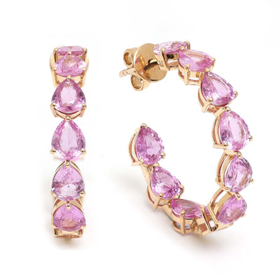 Pear Pink Sapphire 18K Rose Gold Hoop Earrings