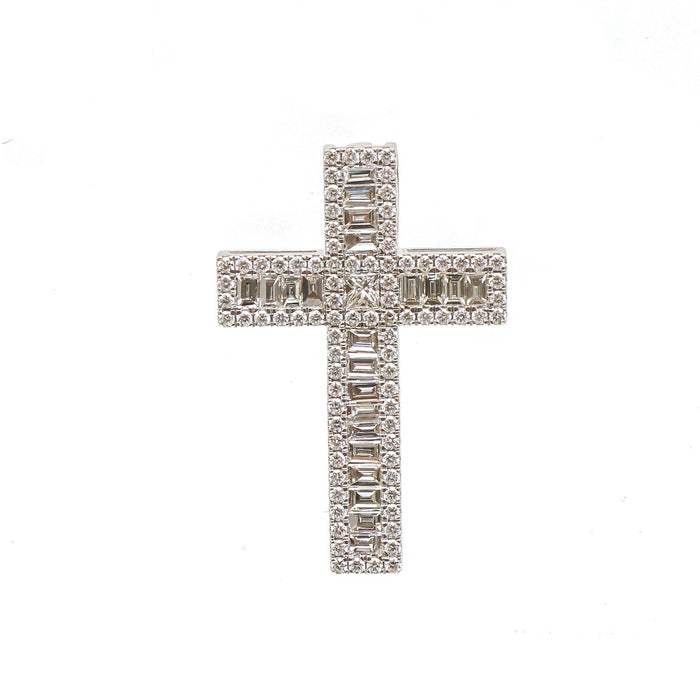 Luminous Diamond Cross 18K White Gold Pendant Necklace