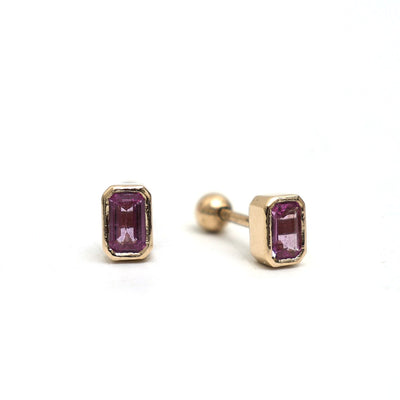 Emerald-Cut Pink Sapphire 14K (18K Custom) Solitaire Stud Earrings Yellow Gold