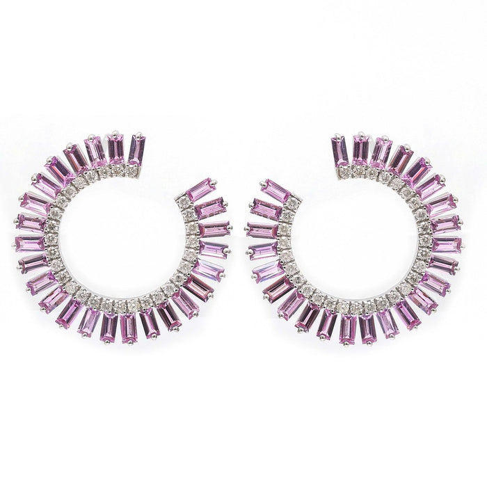 Blush Halo 18K Pink Sapphire & Natural Diamond White Gold Hoop Earrings White Gold