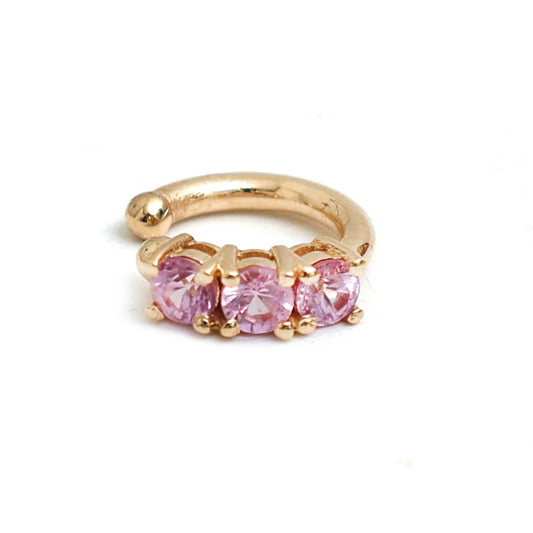 Pink Sapphire Three-Stone 14K (18K Custom) Yellow Gold Ear Cuff