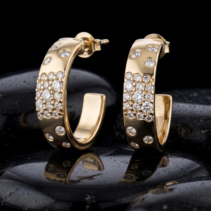 Galaxy Diamond Hoop Earrings in 14K Yellow Gold