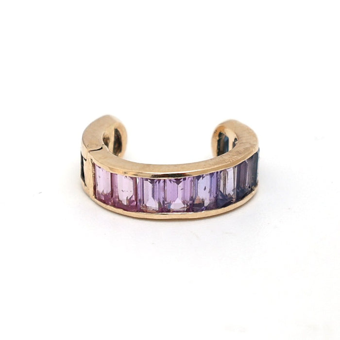 Rainbow Sapphire 14K (18K Custom) Ear Cuff Earring Yellow Gold