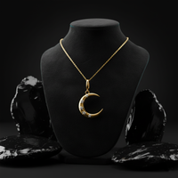 Five Diamond Moon Pendant Necklace in 14K Yellow Gold