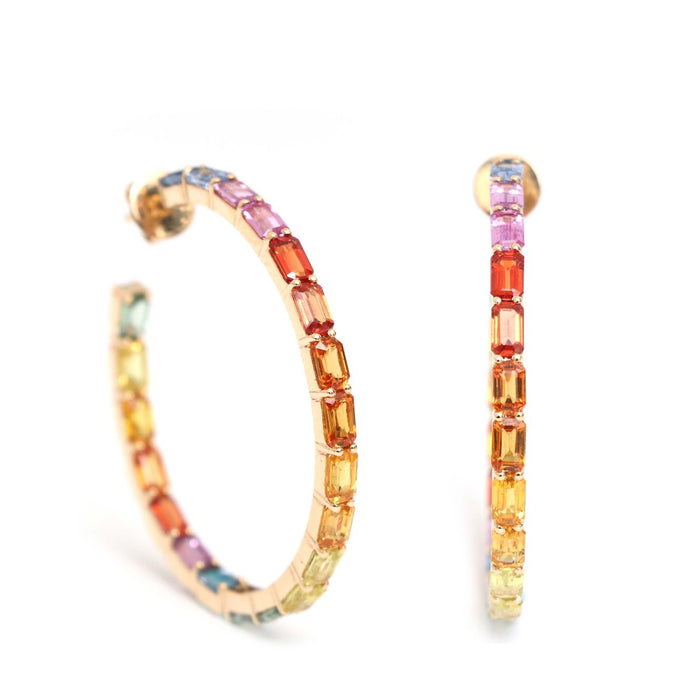 Rainbow Sapphire Aurora 18K Yellow Gold Hoop Earrings