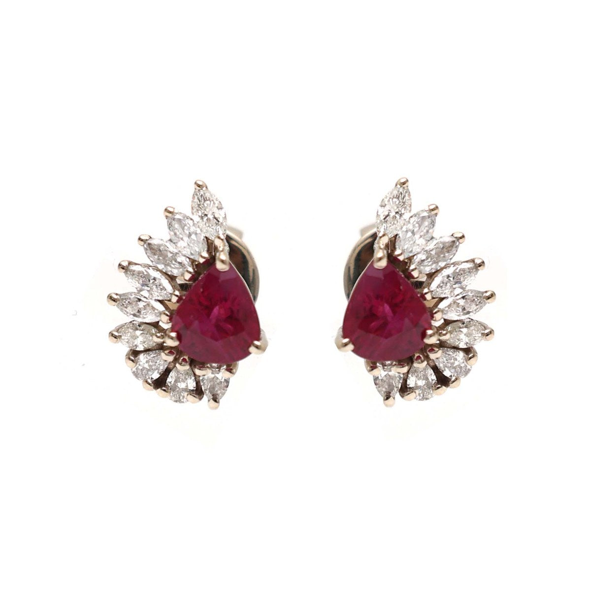 Ruby Fan Halo 18K Natural Diamond White Gold Stud Earrings