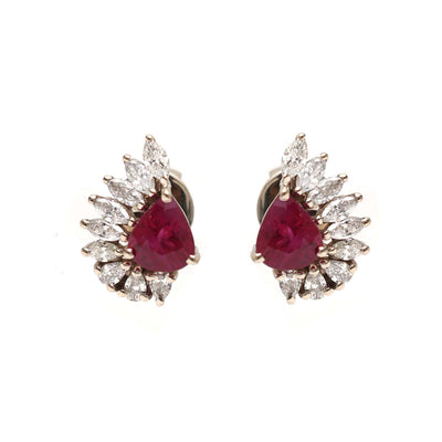 Ruby Fan Halo 18K Natural Diamond White Gold Stud Earrings