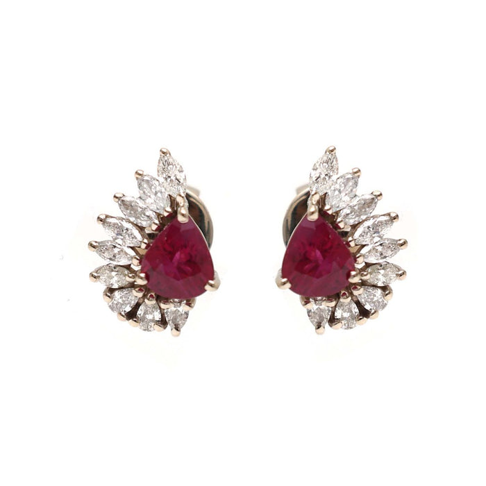 Ruby Fan Halo 18K Natural Diamond White Gold Stud Earrings
