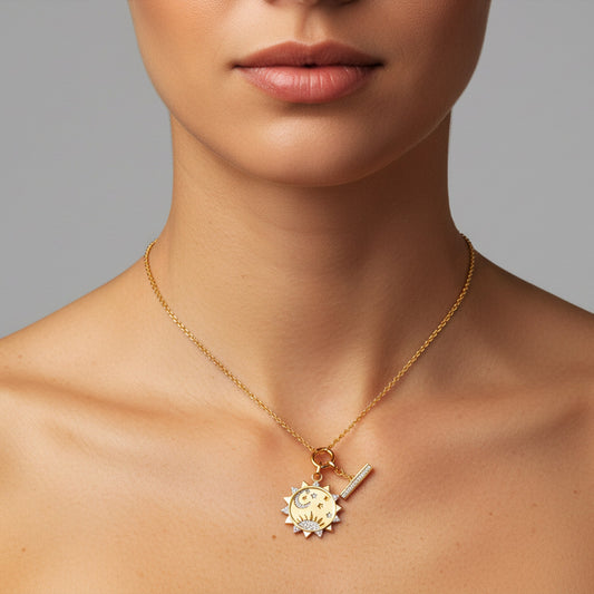 Celestial Moon Star Charm Pendant Necklace in 14K Yellow Gold