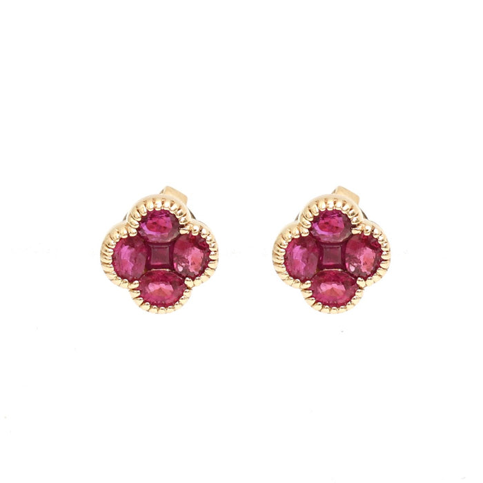Ruby Blossom 14K (18k Csutom) Yellow Gold Floral Stud Earrings