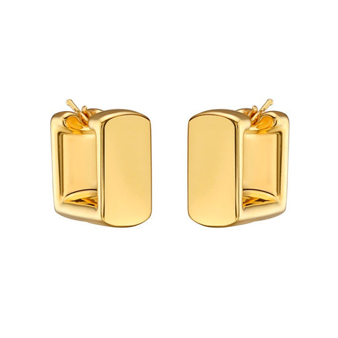 Polished Rectangular Gold Hoop Earrings in 14K Yellow Gold
