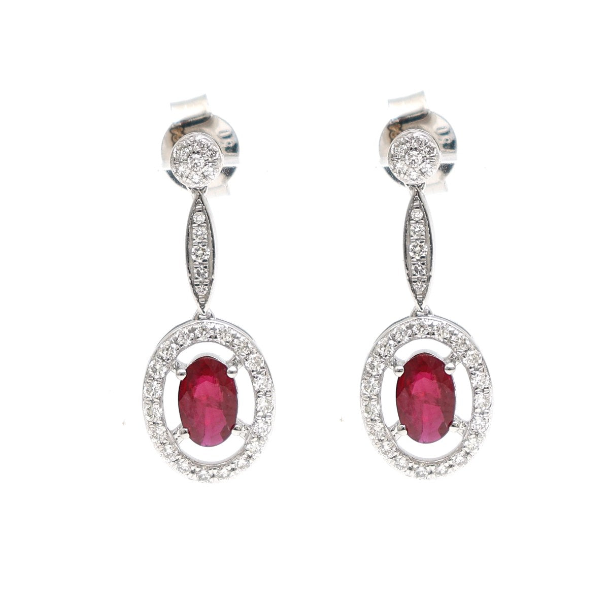 Ruby Halo 18K Natural Diamond White Gold Drop Earrings