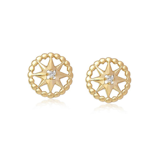 Two Diamond Stud Earrings in 14K Yellow Gold