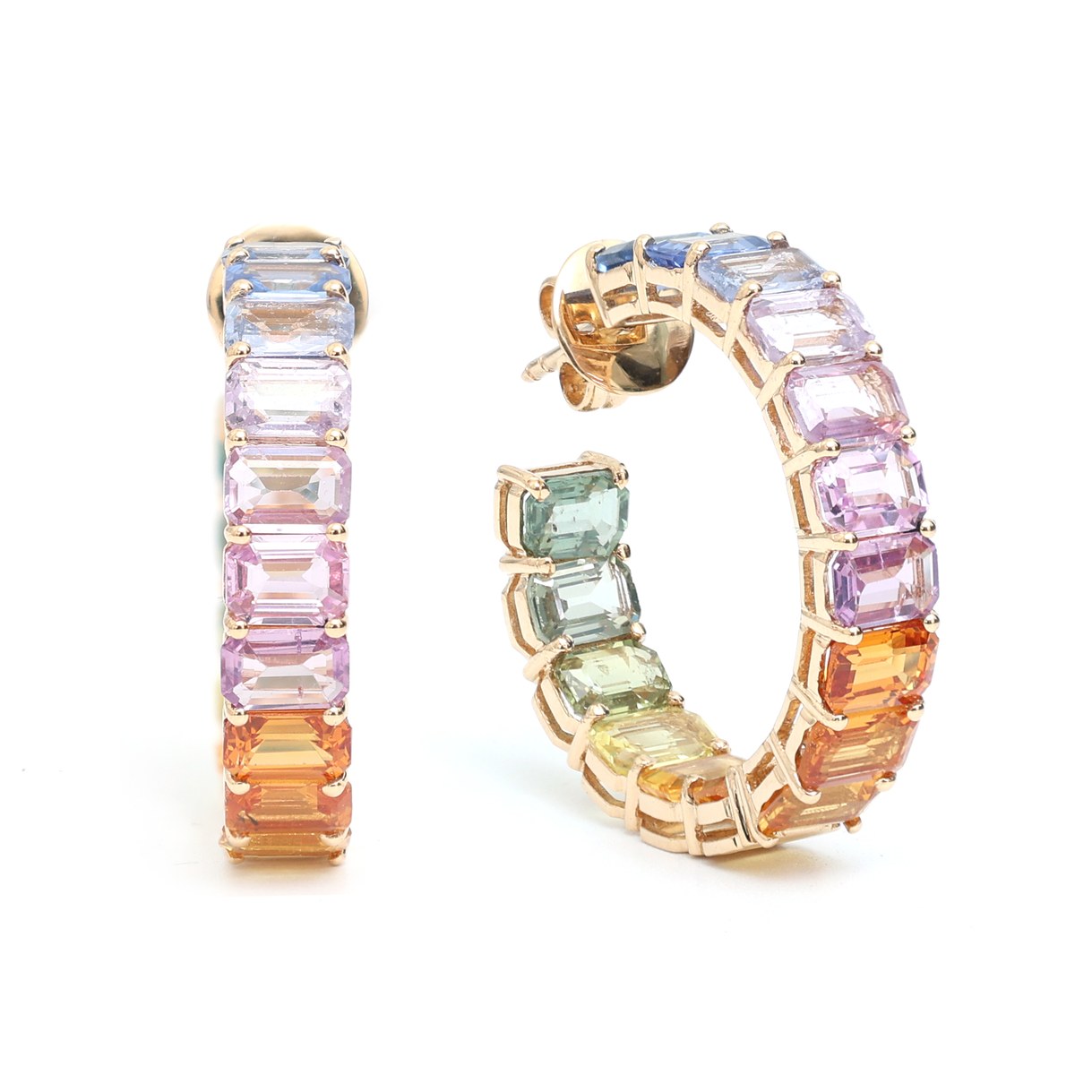 Rainbow Sapphire Radiance 18K Yellow Gold Inside-Out Hoop Earrings