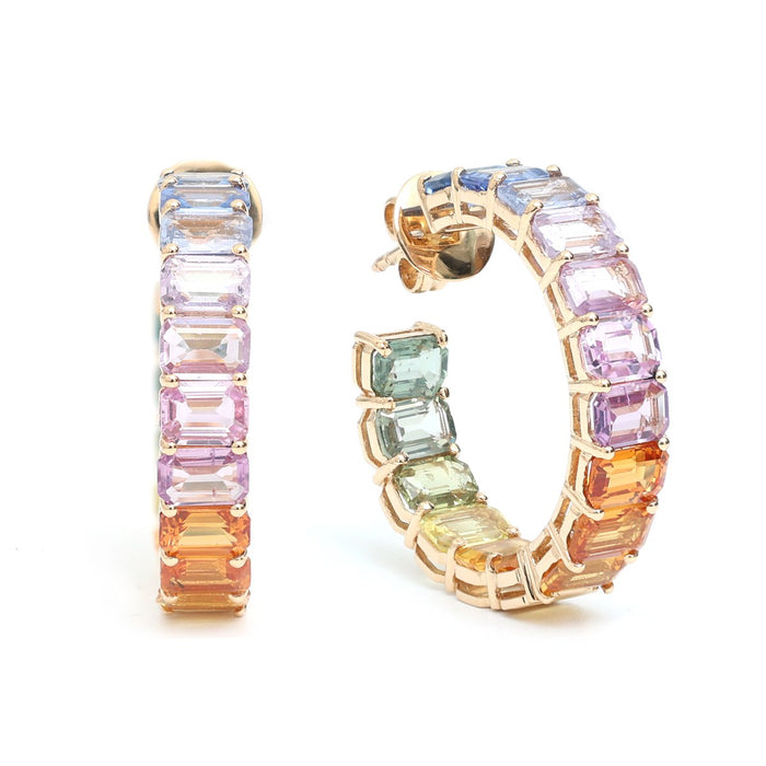 Rainbow Sapphire Radiance 18K Yellow Gold Inside-Out Hoop Earrings