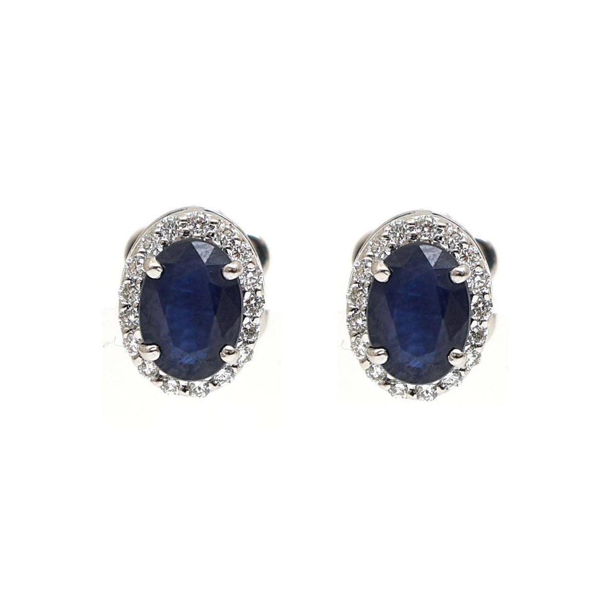 Oval Blue Sapphire Halo 14K (18K Custom) Natural Diamond White Gold Stud Earrings