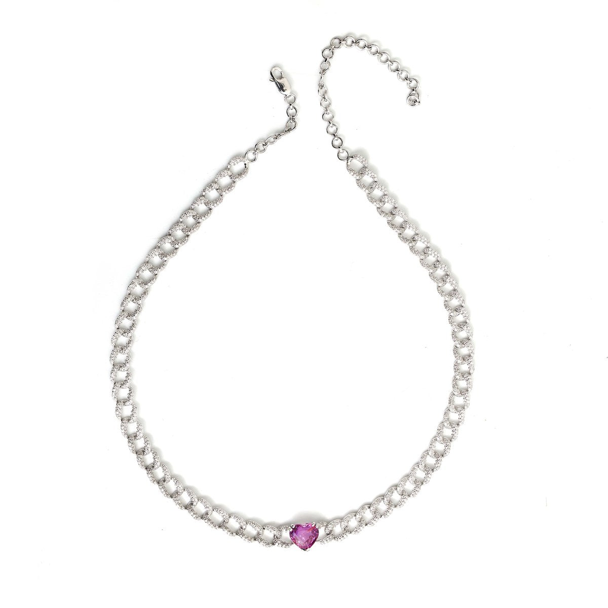 Luxury Pink Sapphire Heart 18K White Gold Statement Necklace