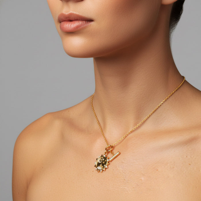 Celestial Moon Star Charm Pendant Necklace in 14K Yellow Gold