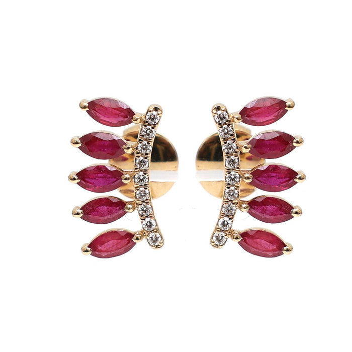 Ruby Elegance 18K Natural Diamond Yellow Gold Stud Earrings