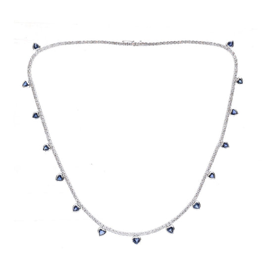 Blue Sapphire Drop 18K White Gold Diamond Necklace