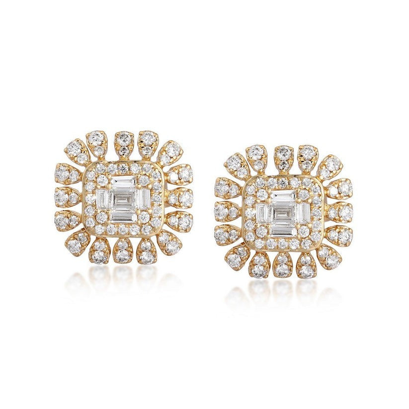 Charm Baguette Diamond Stud Earrings in 14K Yellow Gold
