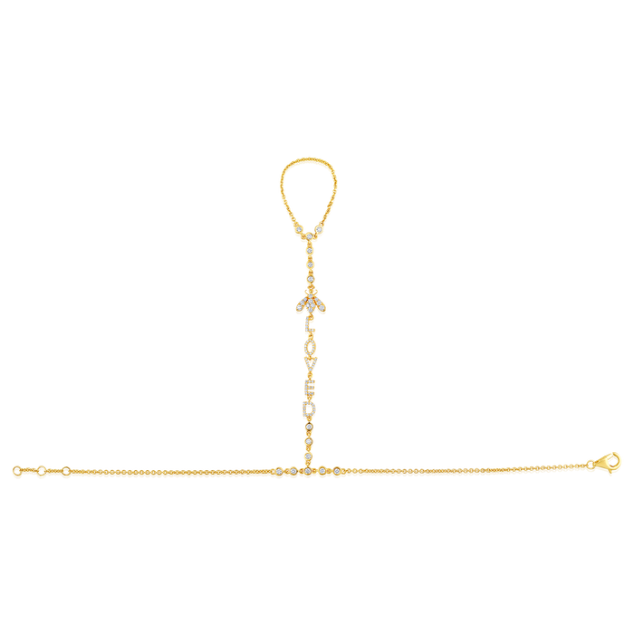 Dragonfly Hand Chain Diamond Bracelet in 14K Yellow Gold