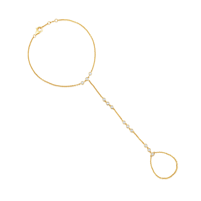 Starlight Path 12 Diamonds Hand Chain in 14K Yellow Gold