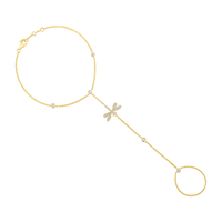 Dragonfly Hand Chain Diamond Bracelet in 14K Yellow Gold