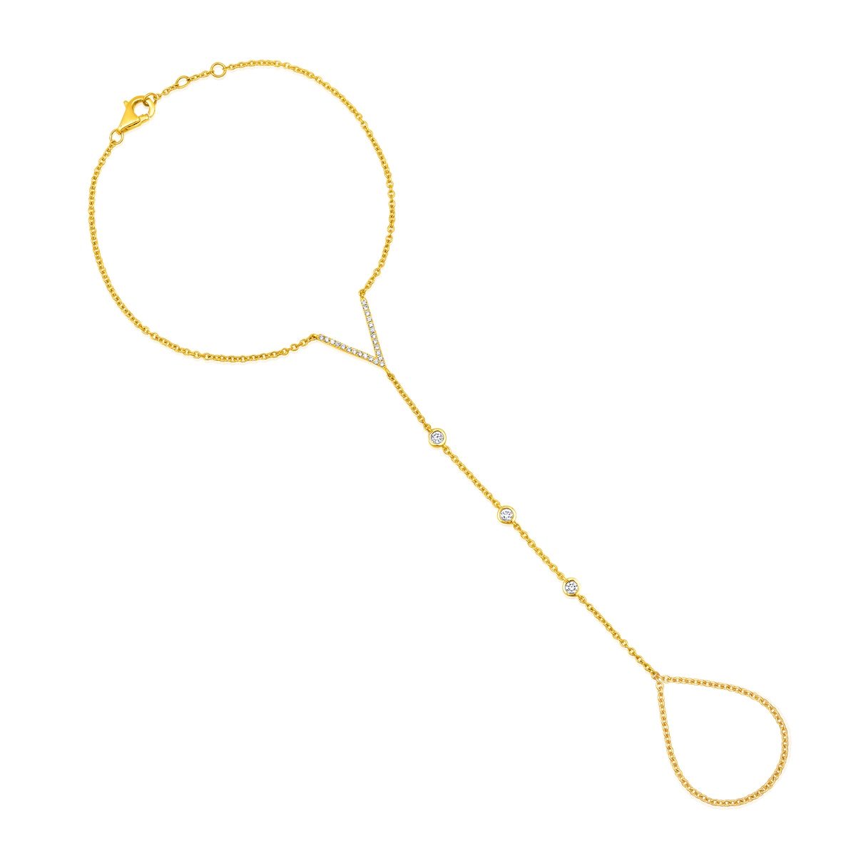V Shine 26 Diamonds Hand Chain in 14K Yellow Gold