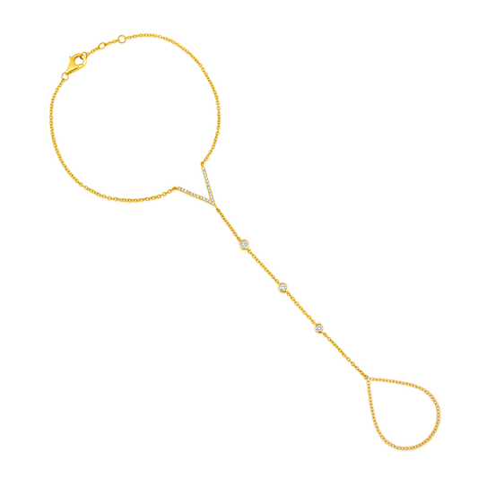 V Shine 26 Diamonds Hand Chain in 14K Yellow Gold