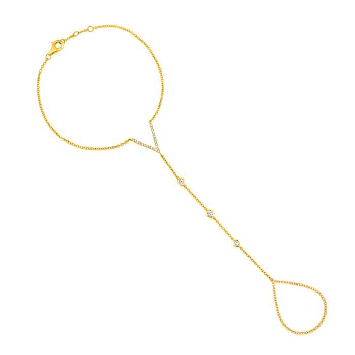 V Shine 26 Diamonds Hand Chain in 14K Yellow Gold