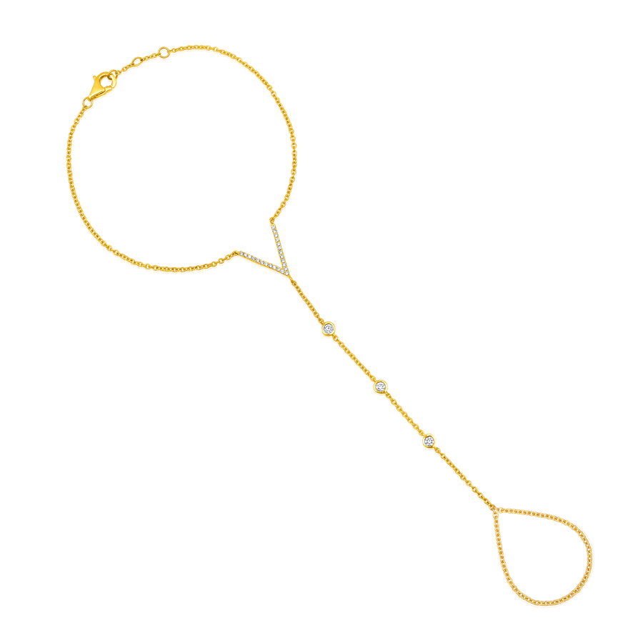 V Shine 26 Diamonds Hand Chain in 14K Yellow Gold