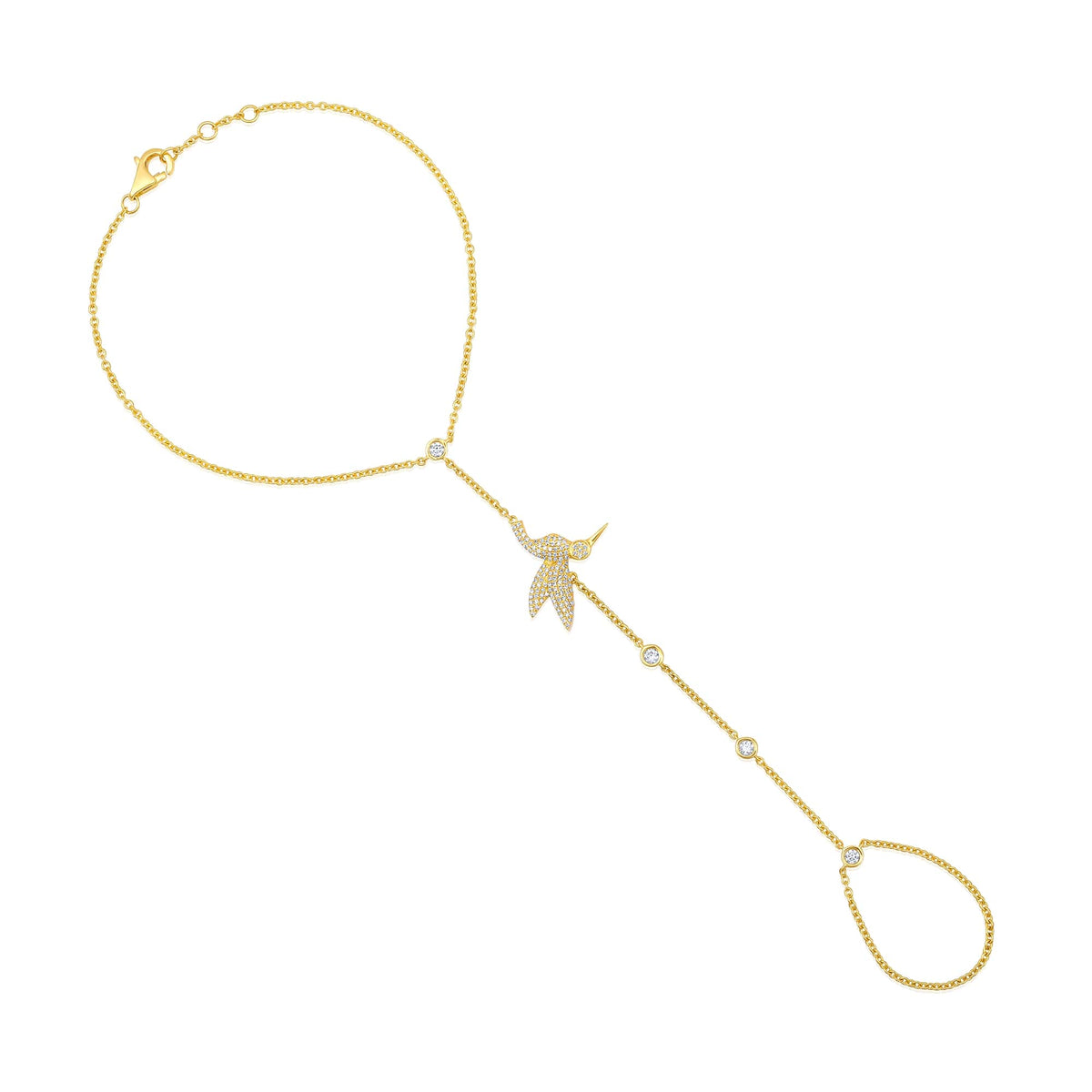 Hummingbird 119 Diamonds Hand Chain in 14K Yellow Gold