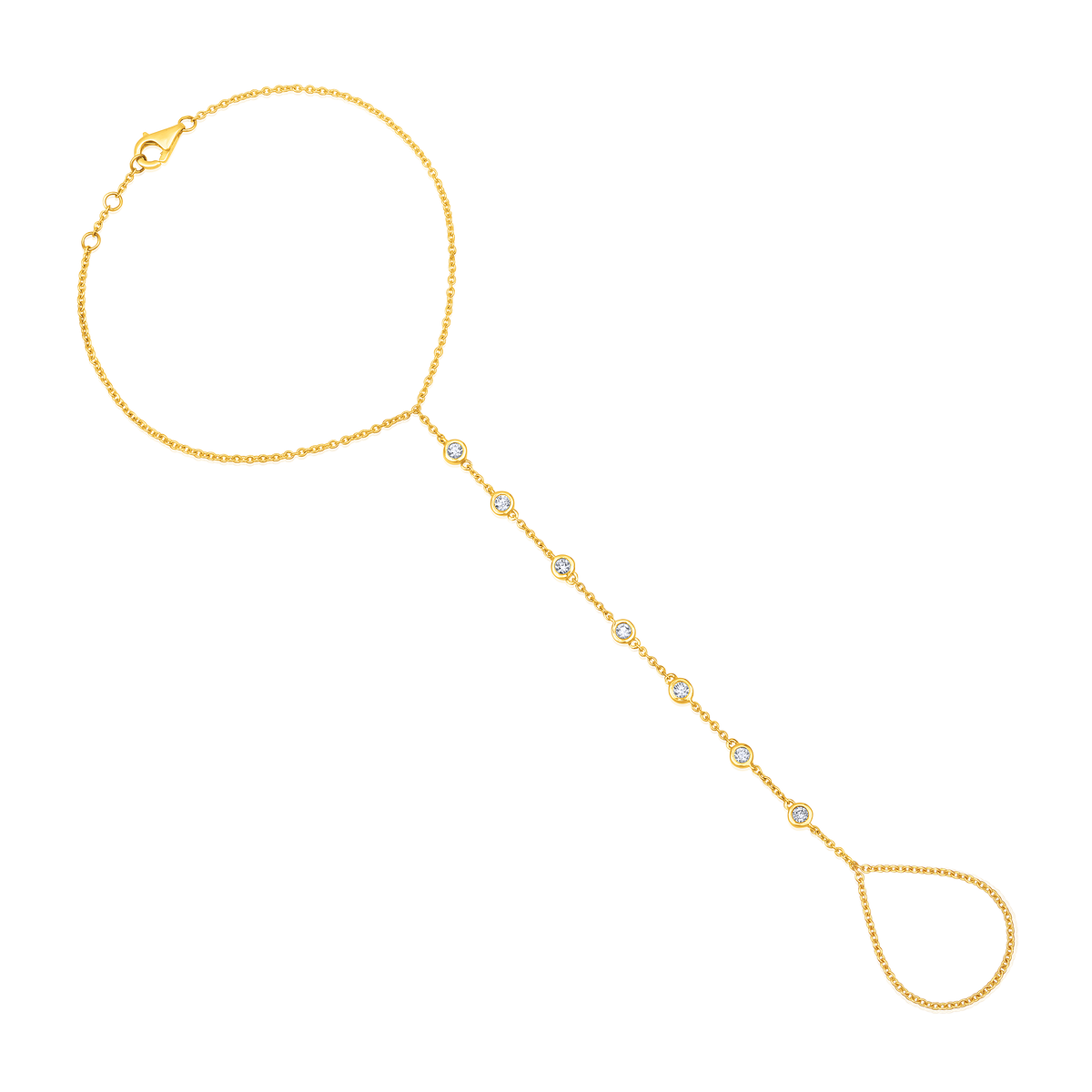 Diamond Droplet Hand Chain in 14K Yellow Gold