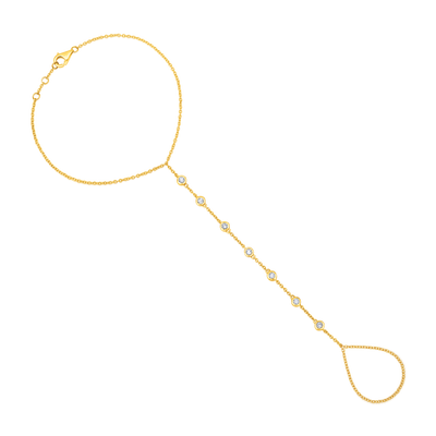 7 Diamonds Droplet 14K (or 18k upon request) Yellow Gold Hand Chain