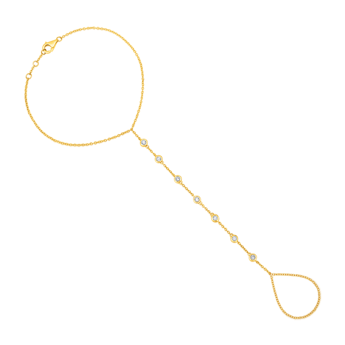 Diamond Droplet Hand Chain in 14K Yellow Gold