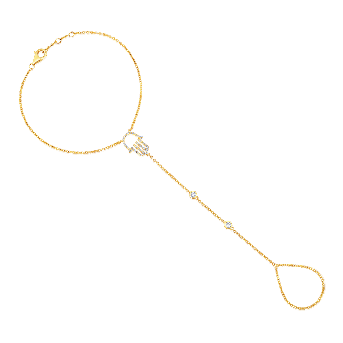 Diamond Guardian Hamsa Hand Chain in 14K Yellow Gold