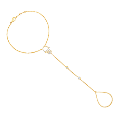 63 Diamonds Guardian Hamsa 14K (or 18k upon request) Yellow Gold Hand Chain