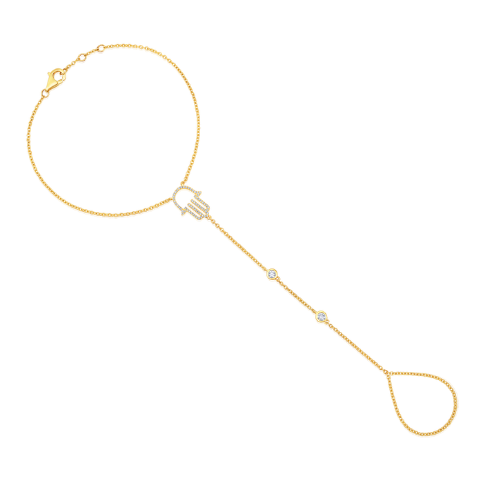 Diamond Guardian Hamsa Hand Chain in 14K Yellow Gold