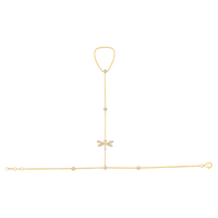 Dragonfly Hand Chain Diamond Bracelet in 14K Yellow Gold